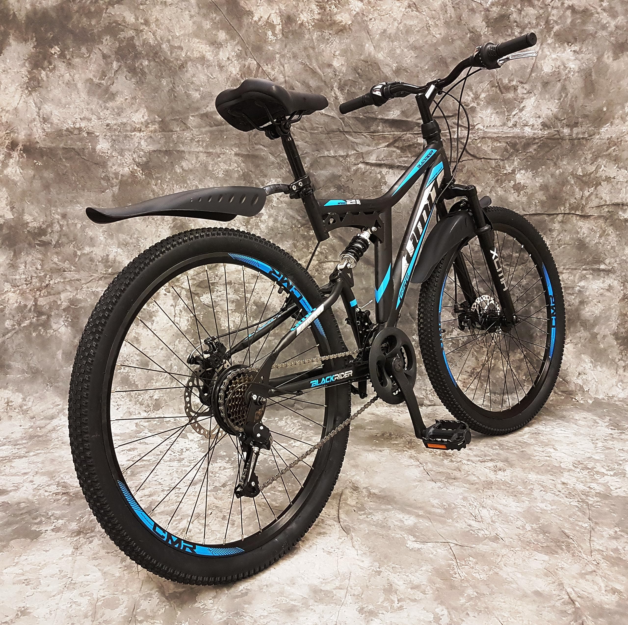 Generisch 26 Zoll MTB Blackrider Vollgefedert 21-Gang Kettenschaltung mit Scheibenbremsen NEU 2638-SCHWARZ-BLAU Bitte BEACHTEN AB 155 cm KÖPERGRÖSSE GEEIGNET !!!!!!!