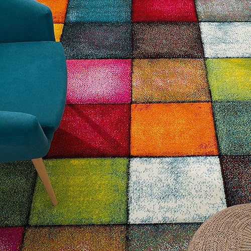 Miniatura 2 de Paco Home Alfombra de área colorida a cuadros con cuadrados multicolores, Tamaño 6 pies 7 pulgadas x 9 pies 6 pulgadas