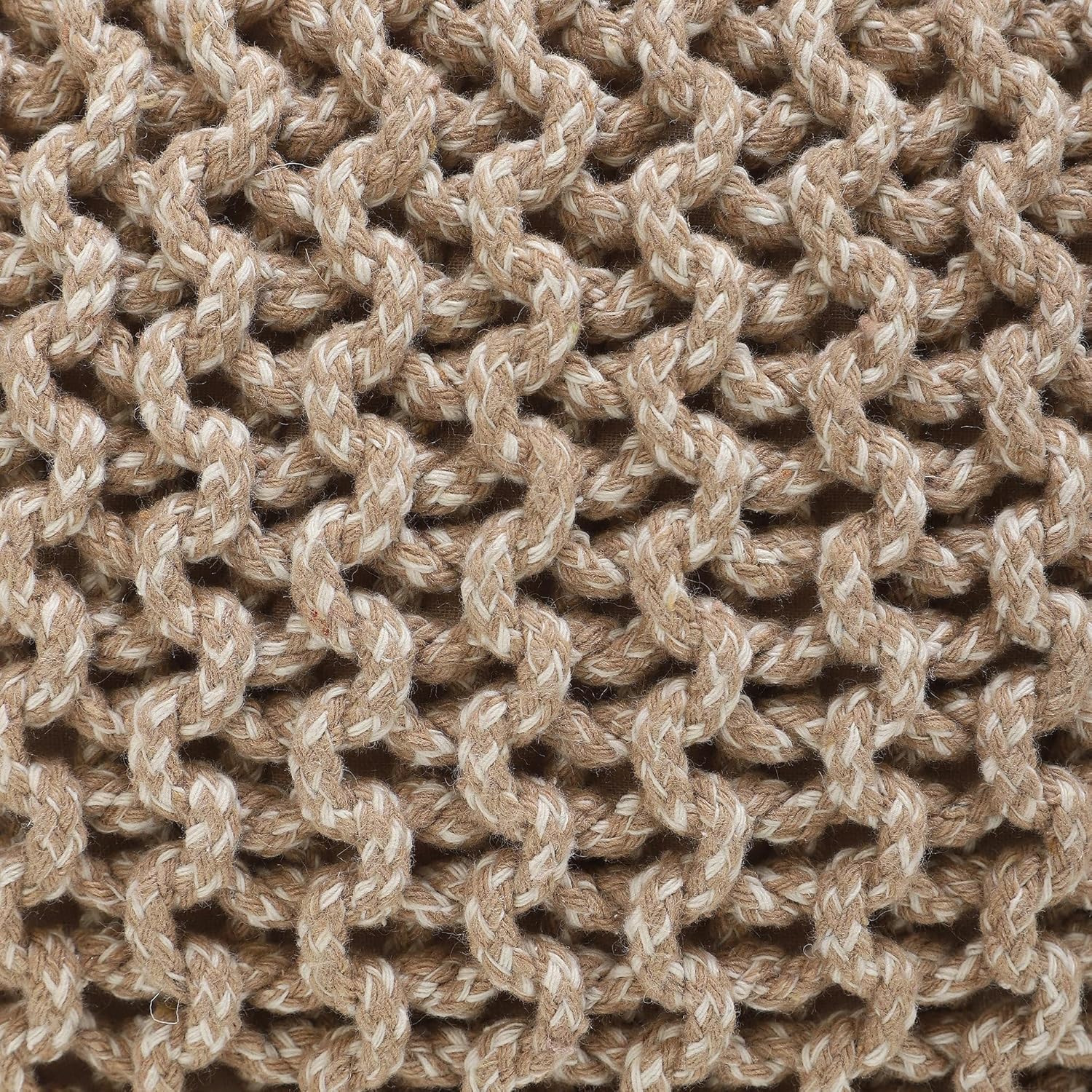 REDEARTH · Round Pouf Ottoman - Hand Knitted Cable Boho Poof Home Décor Pouffe Circular Footrest for Living Room - Nursery - Bedroom - Lounge 100% Cotton (18”x18”x14”) - Beige Ivory, Set of 2