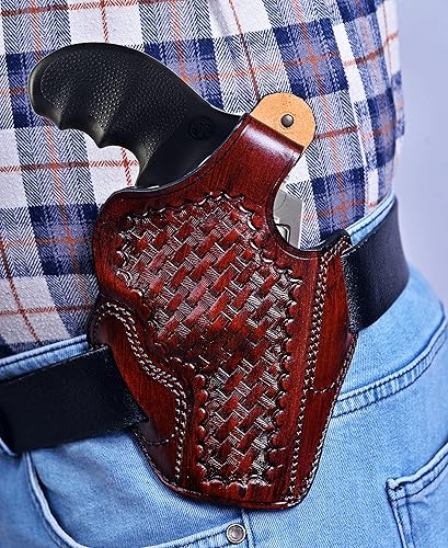 Miniatura 7 de Leather Belt Holster Fits Colt Python, King Cobra 357 Magnum, Thumb Break, Genuine Leather, Handmade, Basket Weave