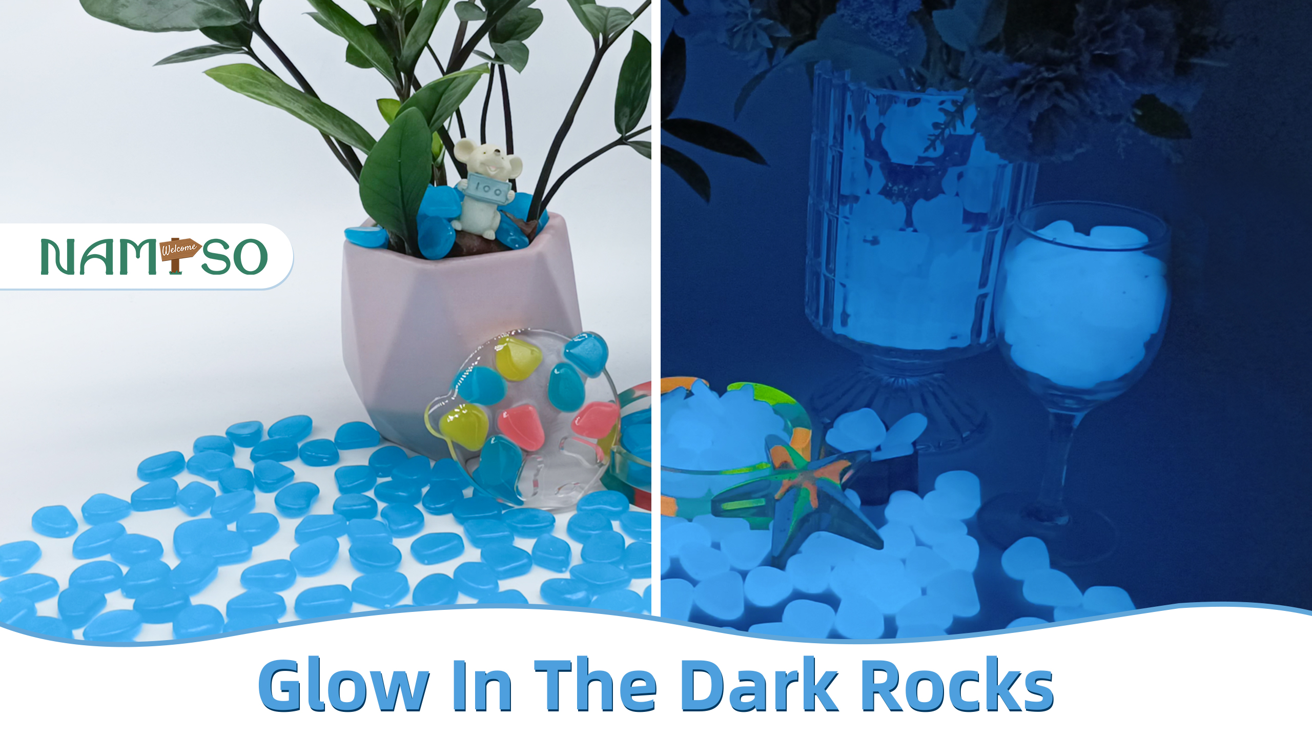 Image of NAMTSO Blue Glow in the Dark Rocks Outdoor Garden Decor, 200 pcs, 0.95 lbs