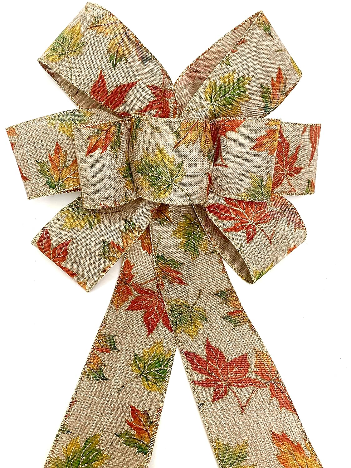 Natural Fall Leaf Wreath bow, Thanksgiving bow for wreath, Premade bow for wreath