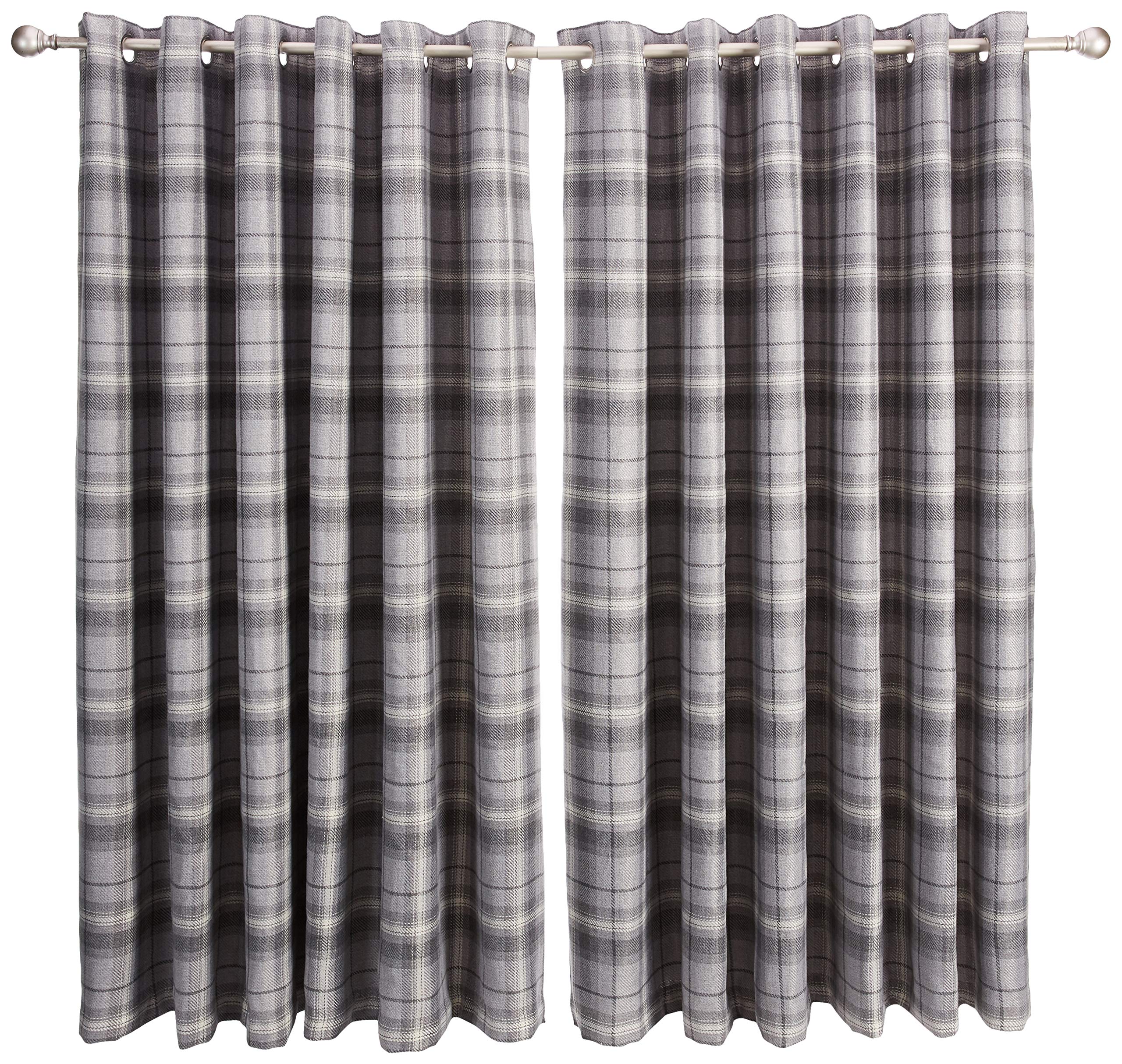 Sundour Carnoustie Tartan Eyelet Curtains Grey 90X72 In