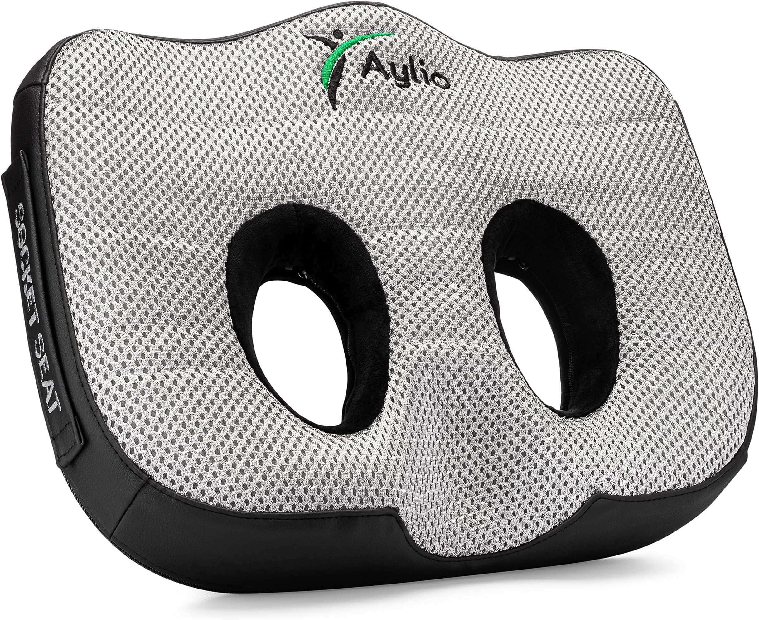 Aylio Socket Seat Cushion for Sit Bone and Back Pressure Relief, Butt, Tailbone, Hip, Hamstring, Posture Support - Firm Memory Foam Comfort Ischial Tuberosity Pillow for Desk Chair or Car