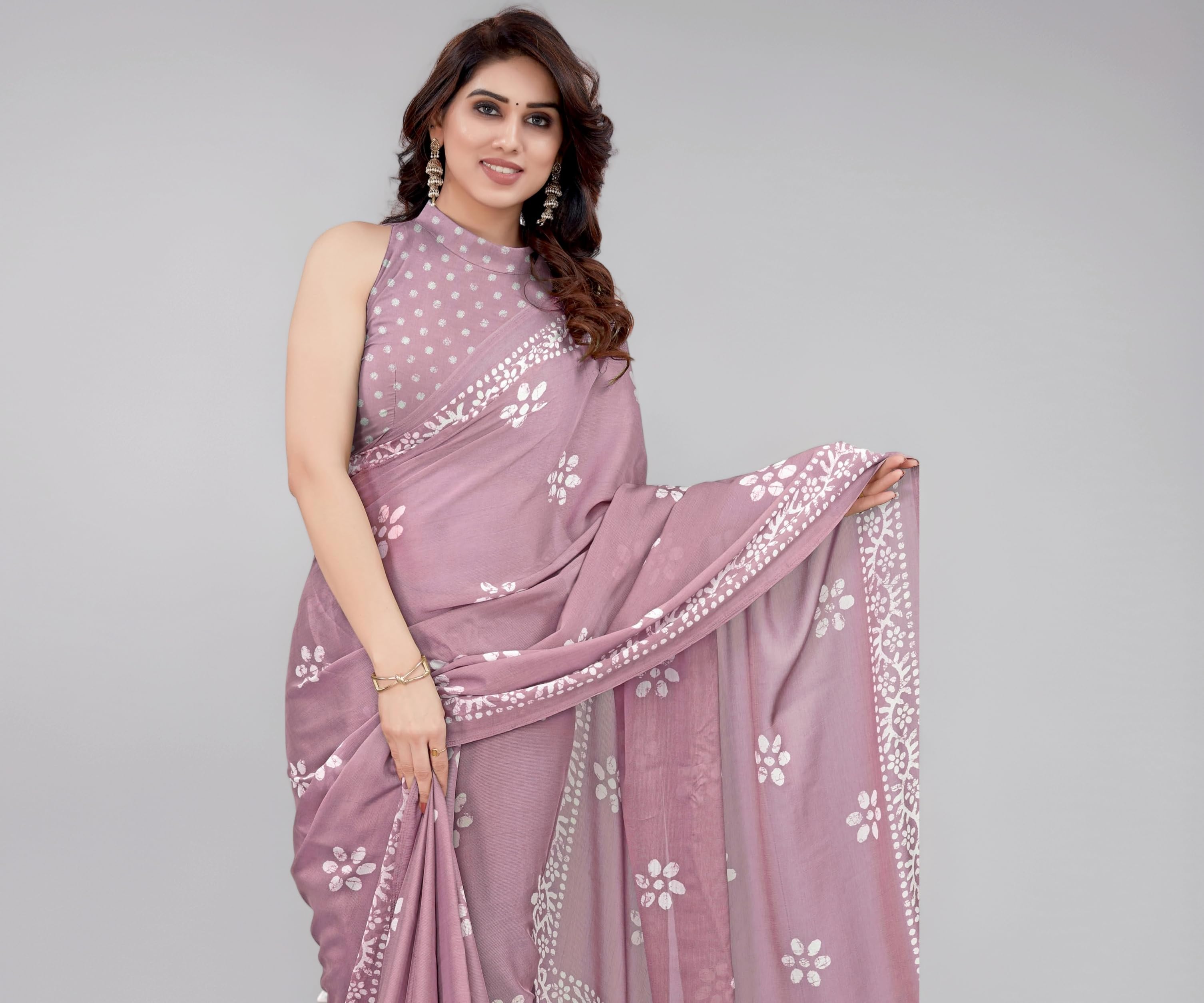 Saree for Woman Chiffon Batik Printed | Lightweight Daily Wear Women's Office Sari with Blouse Piece (Available in 40 Colours)
