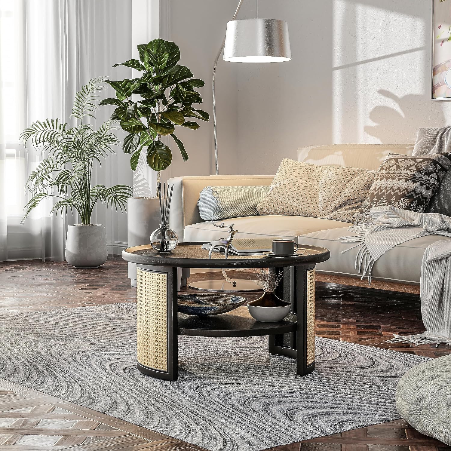 Amazon.com: COZAYH Modern Farmhouse Round Coffee Table with Storage ...
