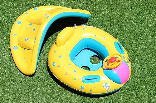 Miniatura 3 de Flotadores inflables para piscina para bebés con toldo de protección solar extraíble, flotadores para niños pequeños con asiento y asa, flotadores