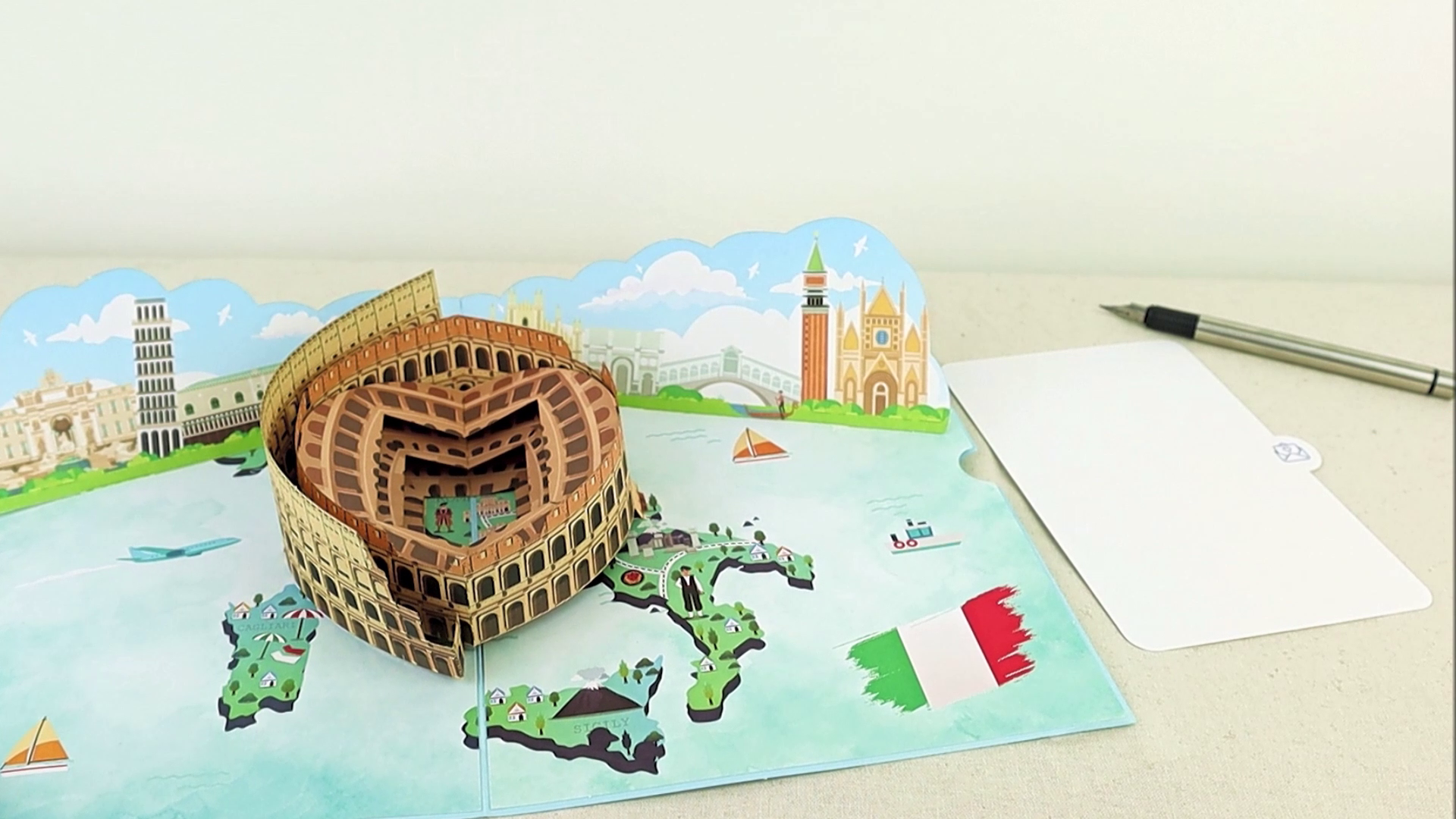 LIN Biglietto Pop-Up Roma 3D - Cartolina D'Auguri Con Skyline Italiano, Busta E Custodia Inclusa, Ideale Per Regali E Soldi, Fatto A Mano