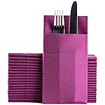 Purple Dinner Napkins Cloth Like with Built-in Flatware Pocket, Linen-Feel Absorbent Disposable Paper Hand Napkins for Kitchen, Bathroom, Parties, Weddings, Dinners or Events, 1/8 Fold, Pack of 50