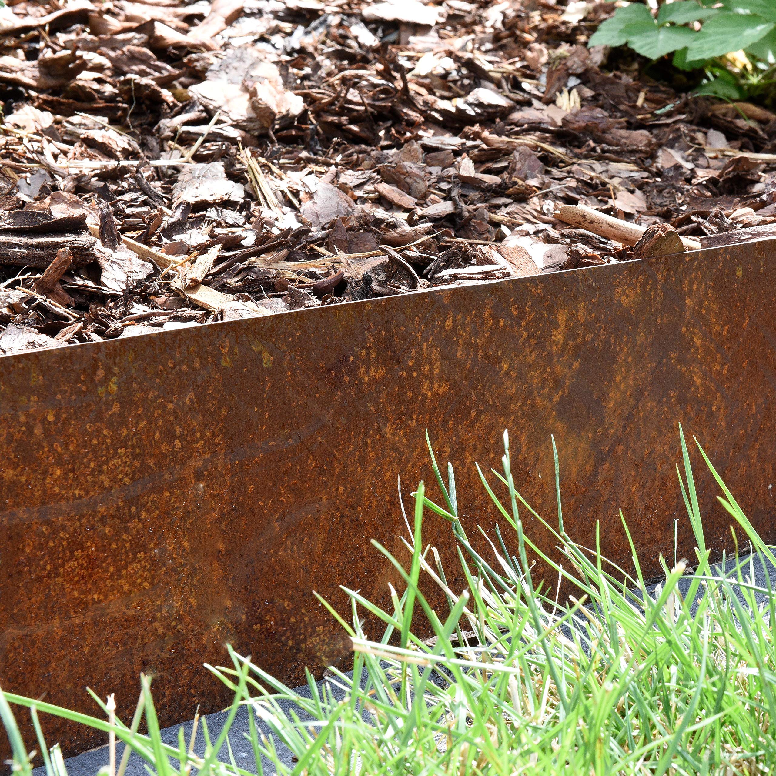 Estexo, 4 bordure per prato in acciaio Corten, 100 cm, con 3 connettori e viti per il fissaggio
