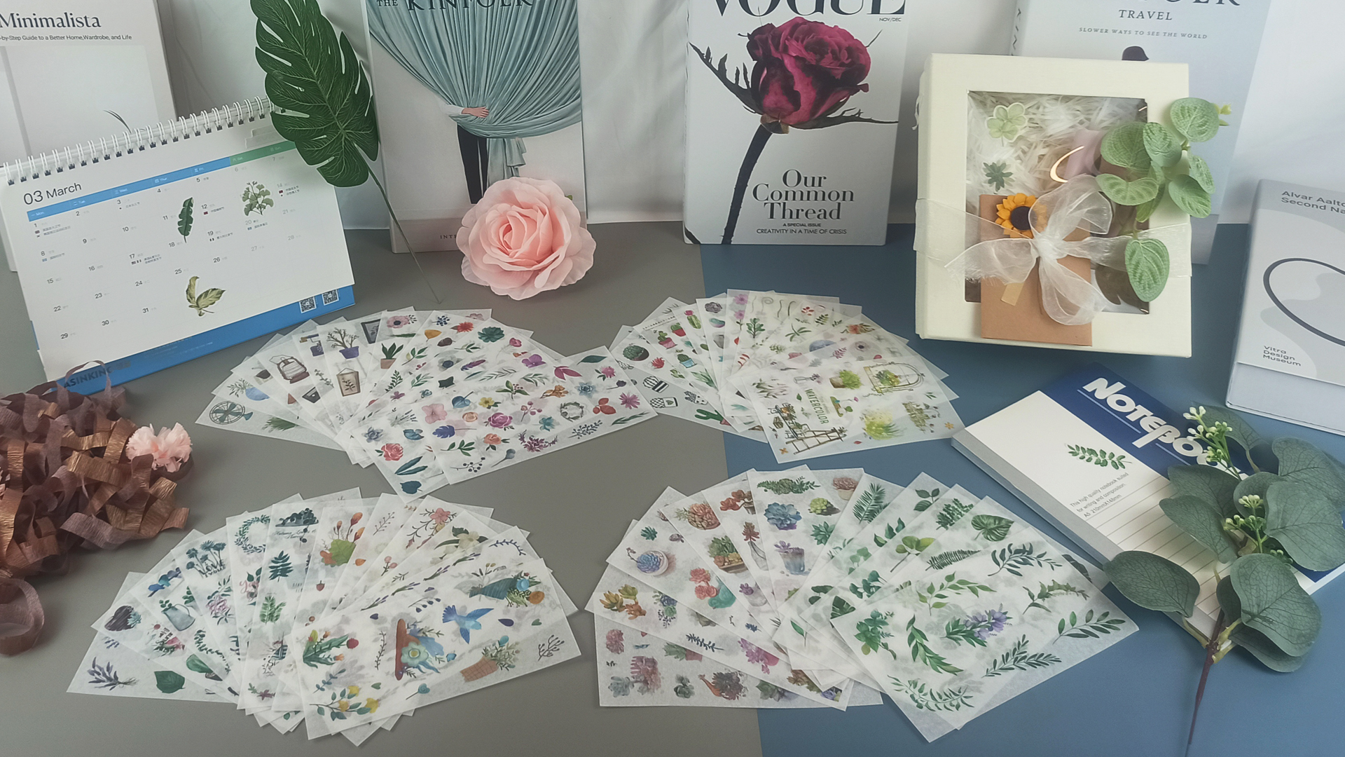 60 PCS Watercolor Flower Stickers - Transparent Waterproof For Journals & Crafts