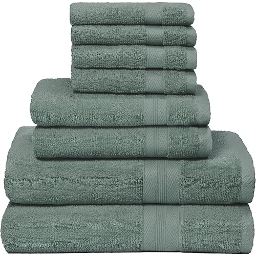 BOUTIQUO 8 Piece Towel Set 100% Ring Spun Cotton, 2 Bath Towels 27X54, 2 Hand Towels 16X28 and 4 Washcloths 13X13 - Ultra Soft Highly Absorbent Machine Washable Hotel Spa Quality - Jade