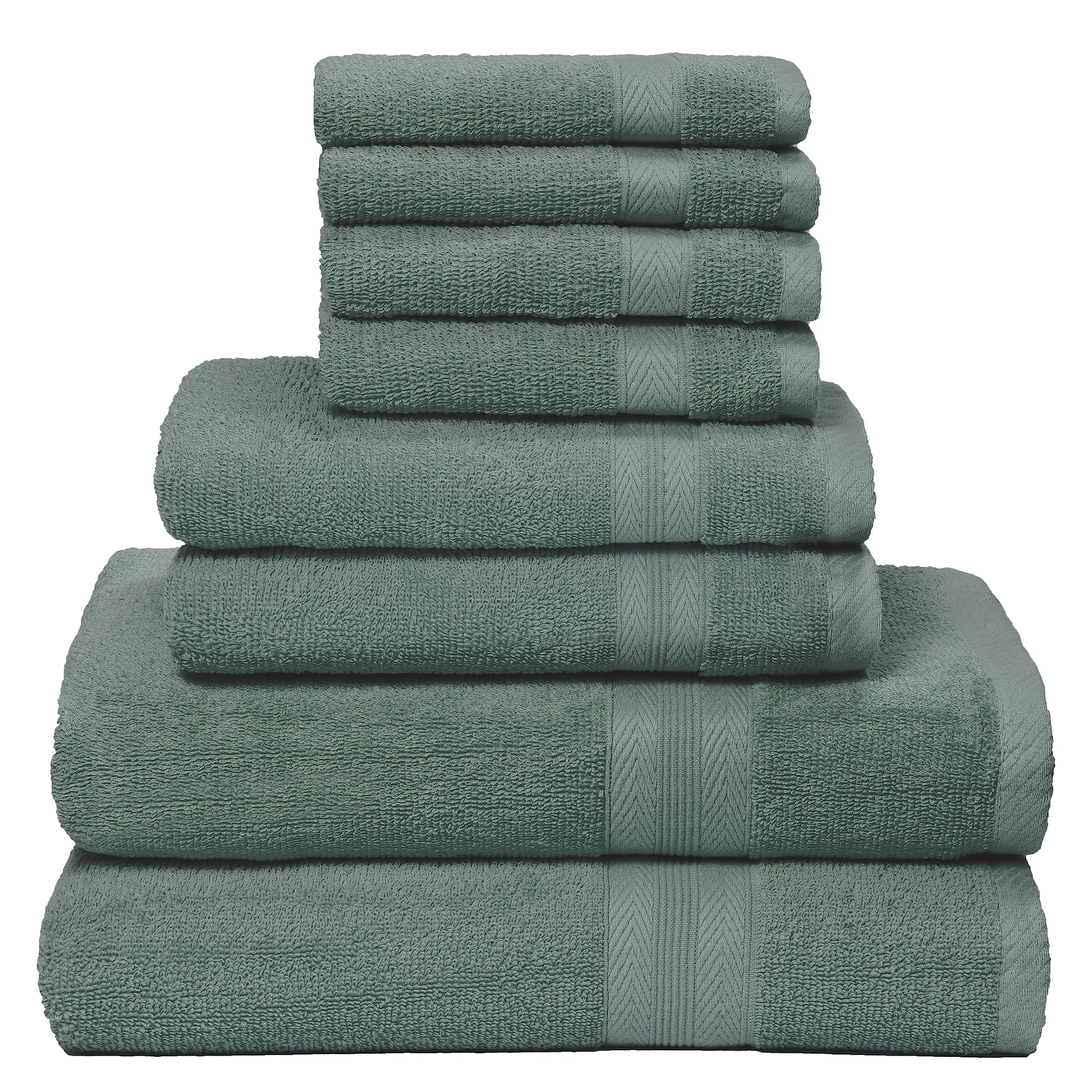 BOUTIQUO 8 Piece Towel Set 100% Ring Spun Cotton, 2 Bath Towels 27X54, 2 Hand Towels 16X28 and 4 Washcloths 13X13 - Ultra Soft Highly Absorbent Machine Washable Hotel Spa Quality - Jade