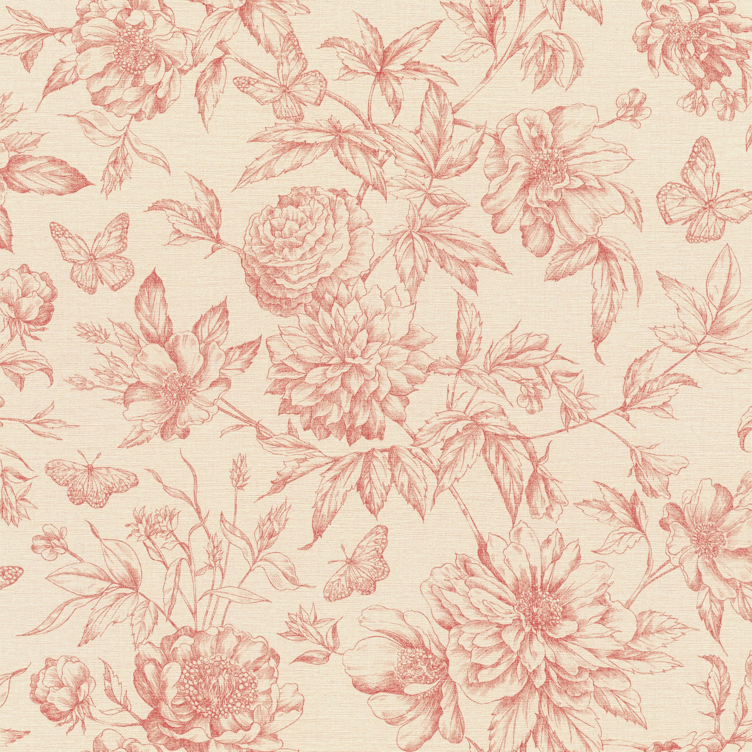 Papier peint non tissé blanc crème et rouge floral Rasch 793949