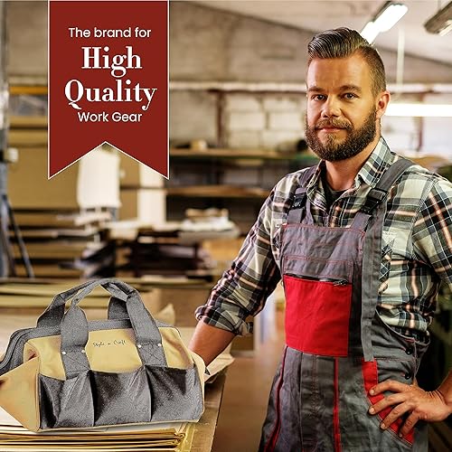 Miniatura 7 de Style n Craft Bolsa de herramientas de boca ancha de 12 pulgadas de 23 bolsillos, bolsa de almacenamiento de herramientas de poliéster 600D