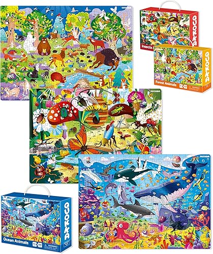 Miniatura 8 de QUOKKA - Rompecabezas de 300 piezas para niños de 10 a 12 años  Juego de rompecabezas de piso 3X  Juguete para aprender océano, Vimel e insectos