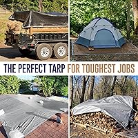 Vista 3 de Lona resistente de 10 x 20, 10 mil de grosor, impermeable, resistente a desgarros y decoloración, alta durabilidad, tratamiento UV, ojales cada 18