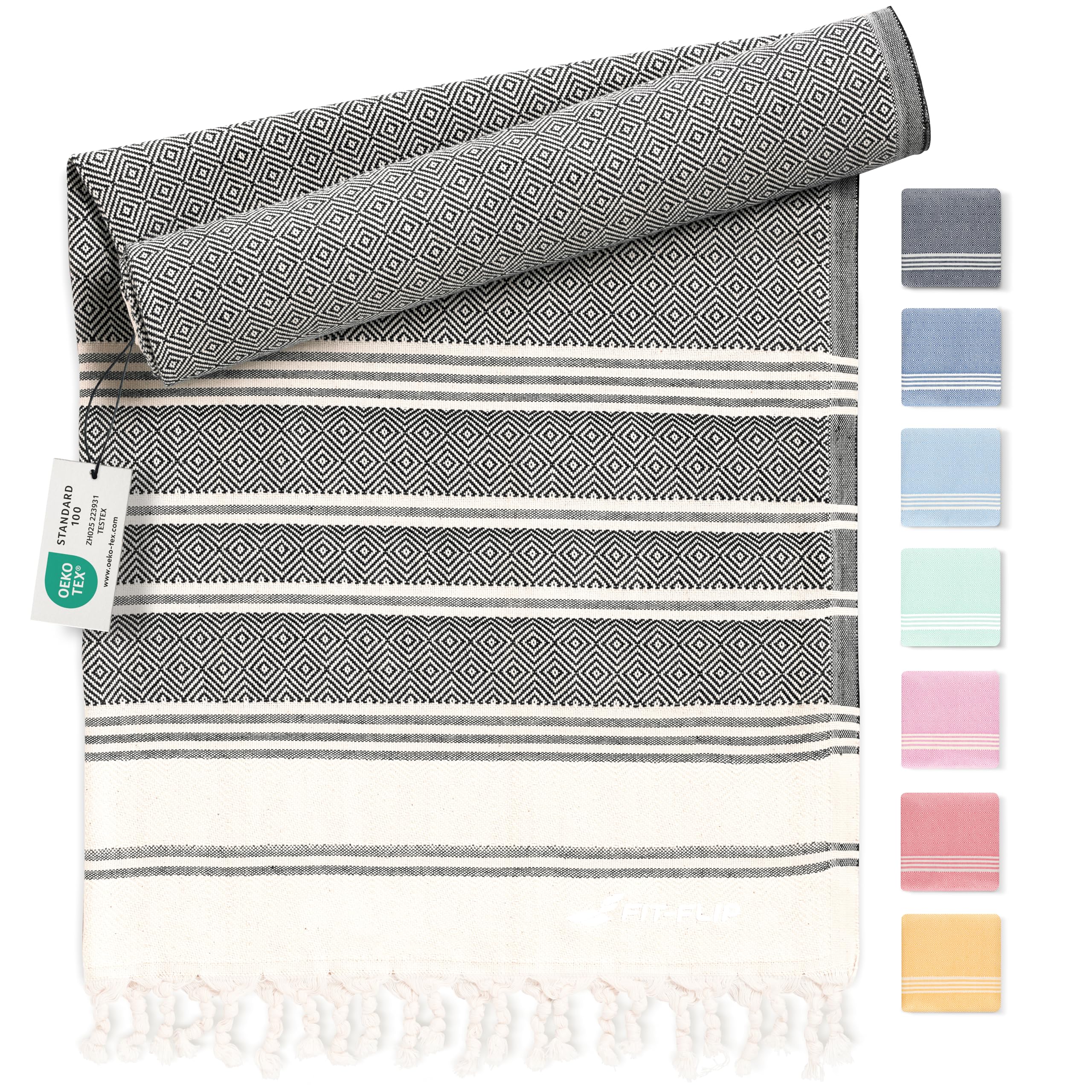 Fit-Flip Toalla Hammam – Toallas de Playa Grandes de algodón 100% Reciclado – Toalla turca de Secado rápido, Fouta, Toalla de Playa grande pestemal Ideal como Toalla Gigante de Playa y Sarong