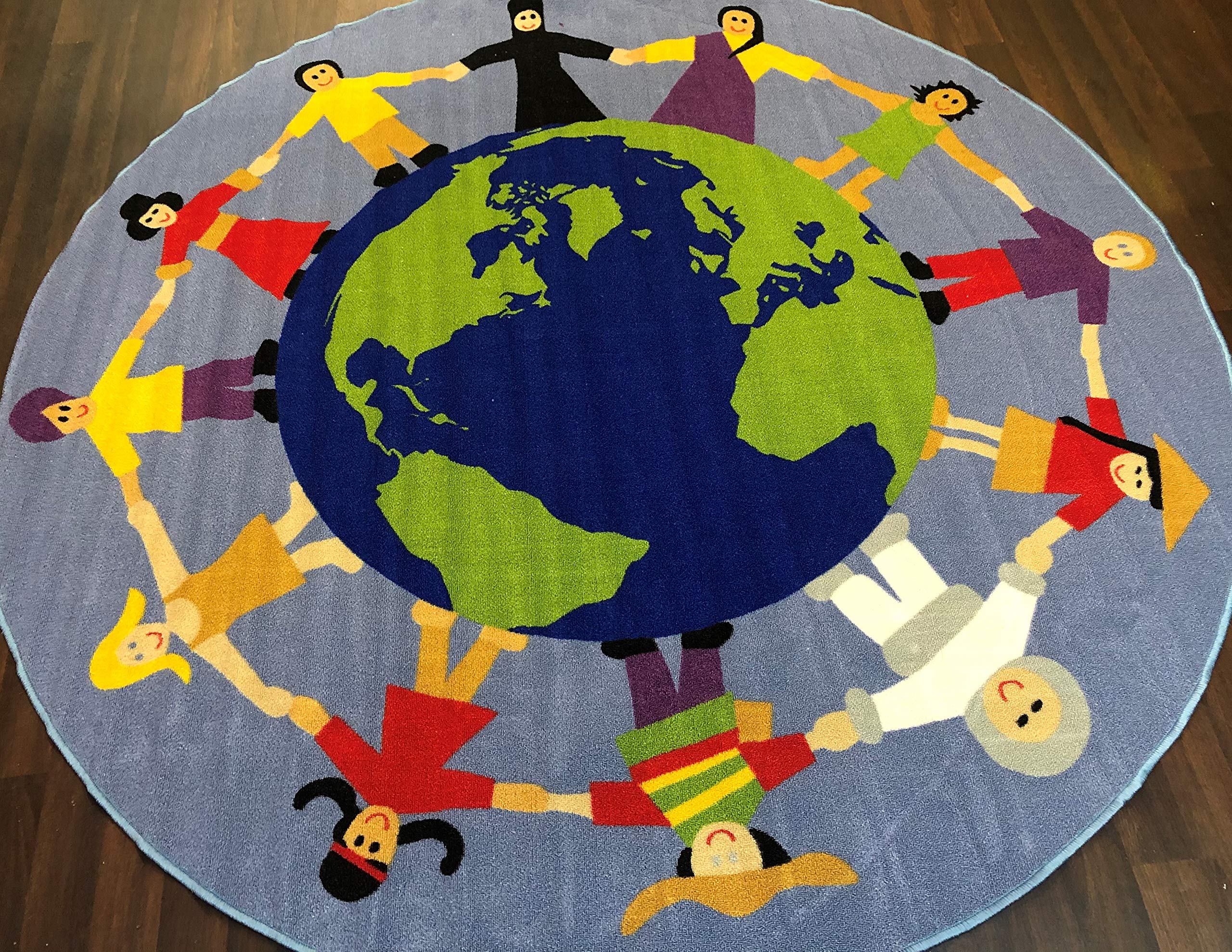 Orientalrugcompany Non Slip Kids Multicultural World Mat/Rug 200Cmx200cm Cirlce Playmat Hours Of Fun Ideal For Nursery, Home, Bedrooms Or School Environment …
