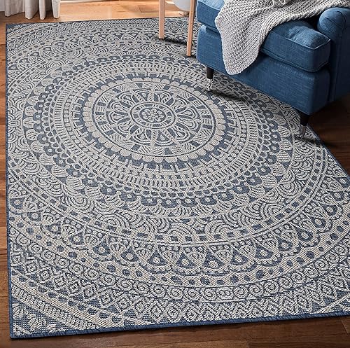 Miniatura 4 de Alfombra moderna con mandala para interiores y exteriores, resistente a la intemperie, para porche, terraza, balcón, patio, 5 x 7 pies, color gris,