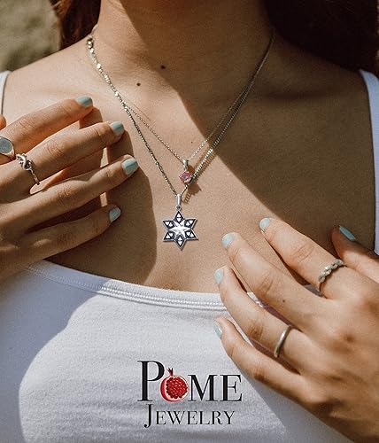 Miniatura 2 de Pome Collar con colgante de estrella de David con circonita cúbica judía en plata de ley, esmalte azul, circonita cúbica, collar de estrella de