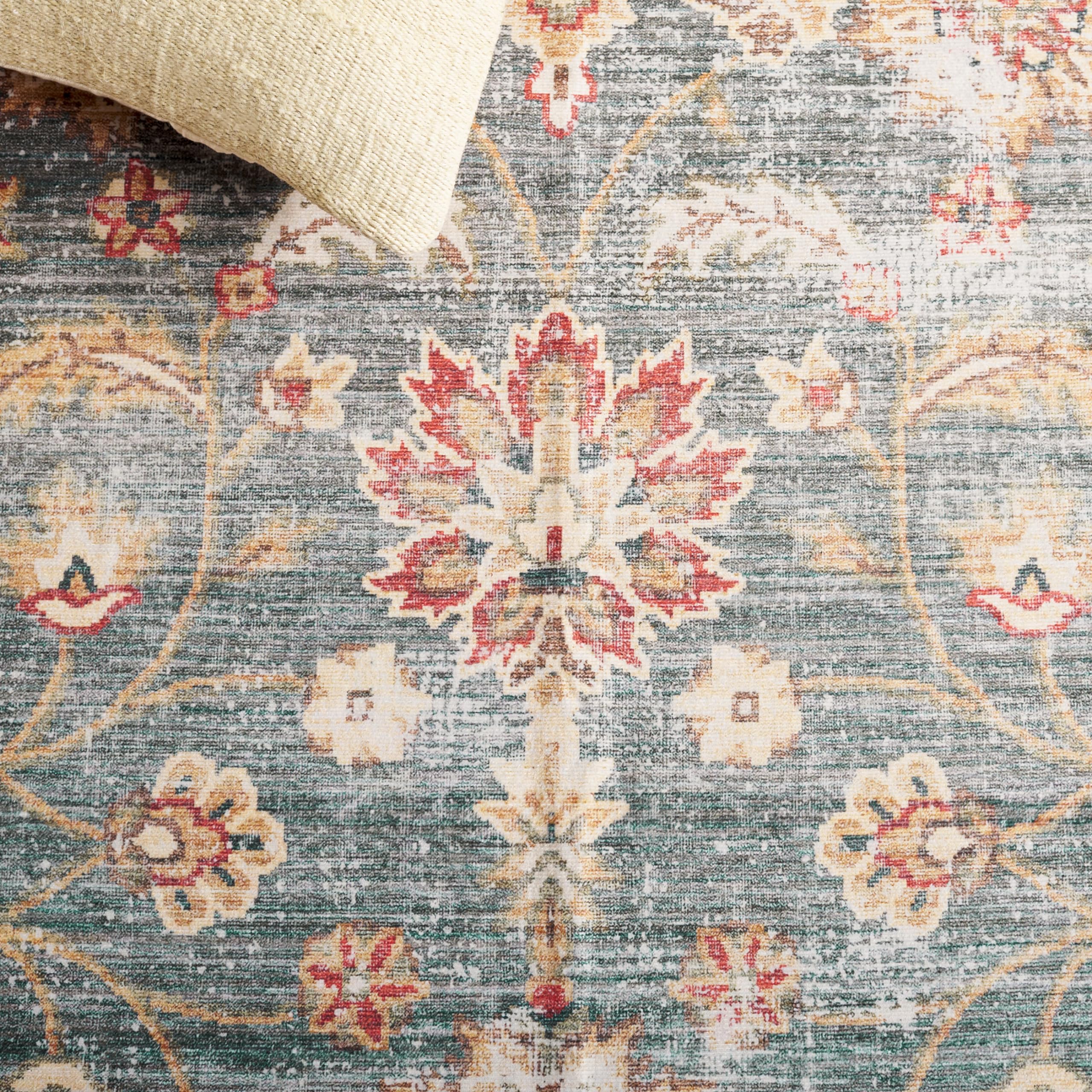 SAFAVIEH Tapis de Sol Vieilli Rug Idéal pour Les Zones à Fort Passage - Lavable en Machine et Antidérapant - Arizona Collection, Tapis à Poil Court, in Vert et Beige, 240 X 300 cm