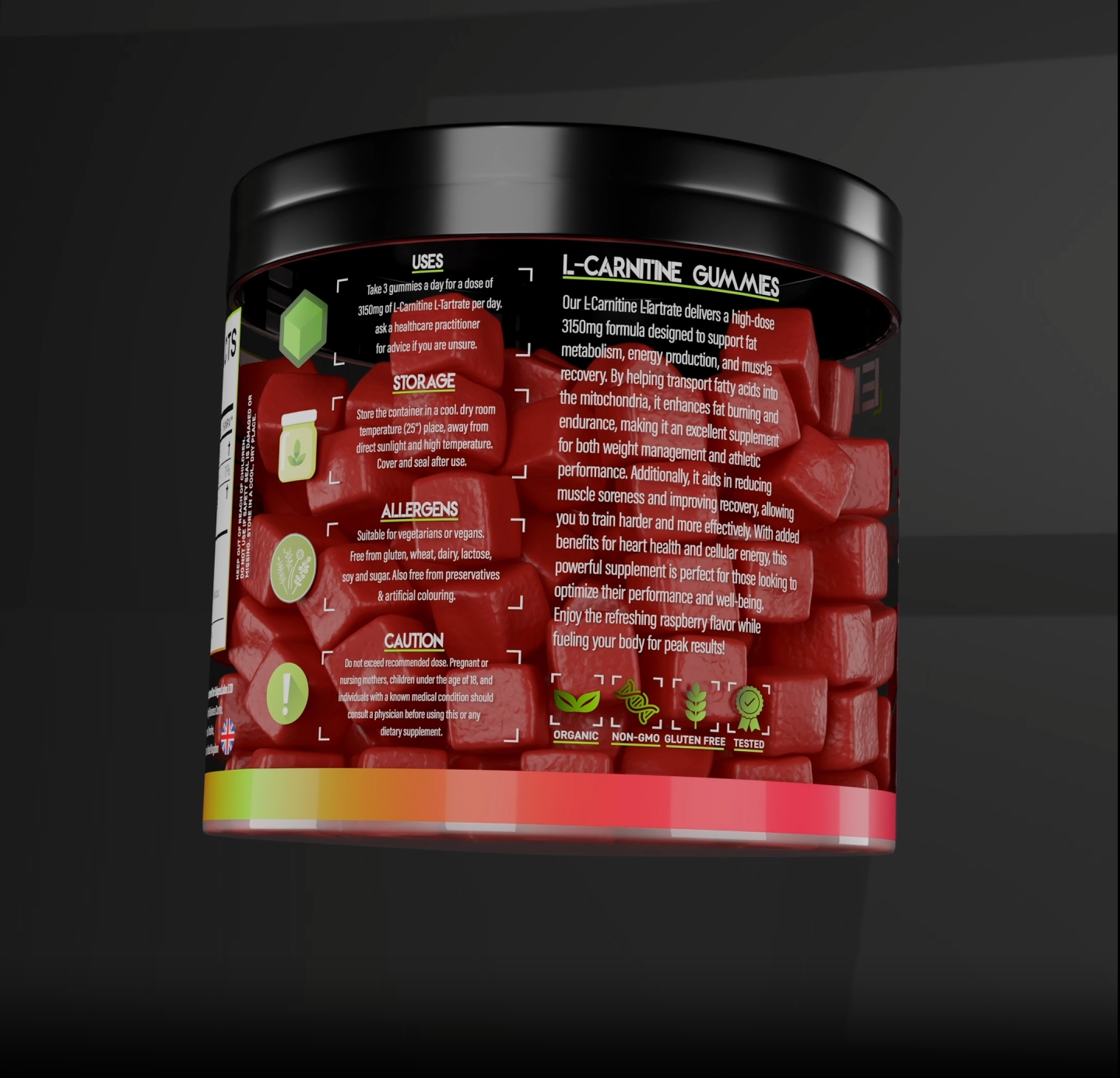 L-Carnitine L-Tartrate 3150mg Gummies - 90 Raspberry Gummies - High