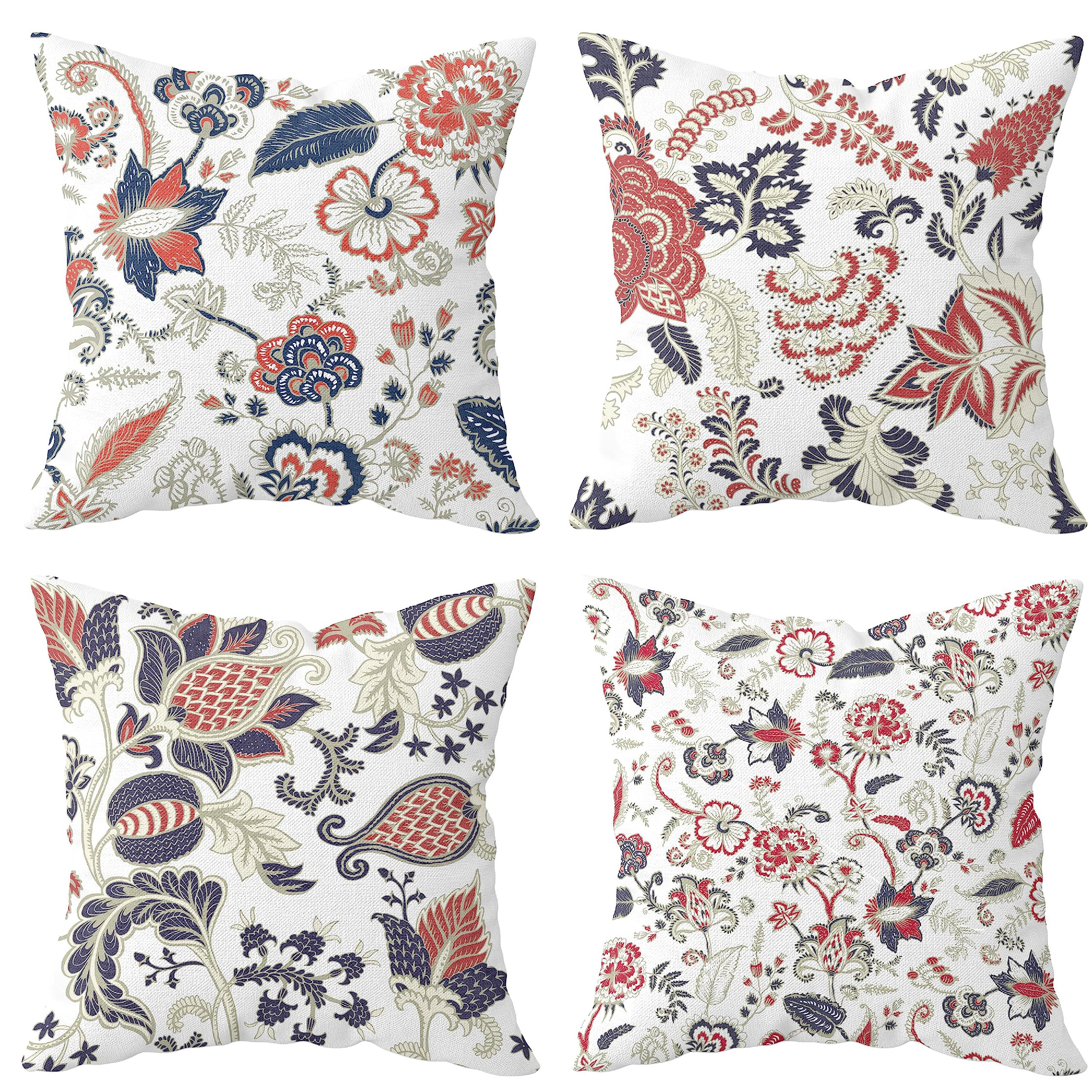 weesire Paisley Pillow Covers Set of 4 Blue and White Boho Cotton Decorative Damask Throw Pillows Cushion Cover for Bedroom Sofa Living Room Couch Chair Office 18x18 Inch