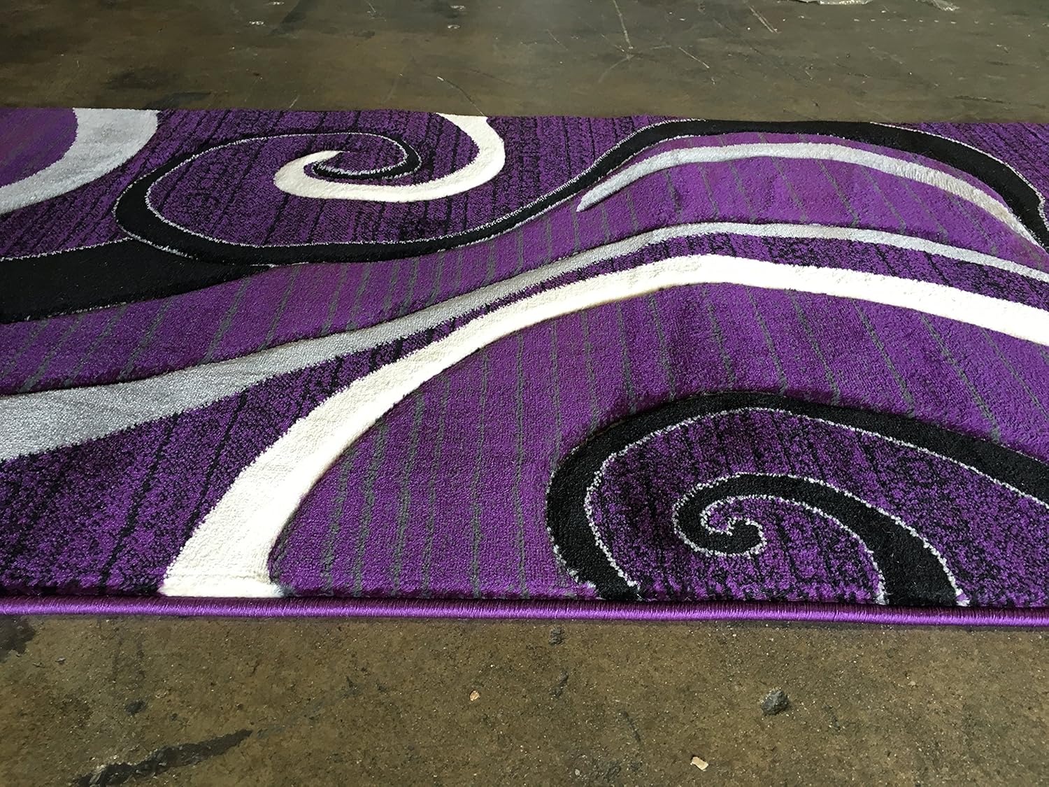 Modern Long Contemporary Runner 400,000 Point Abstract Area Rug Purple Black & Grey Swirl Design 344 (32 Inch X10 Feet)
