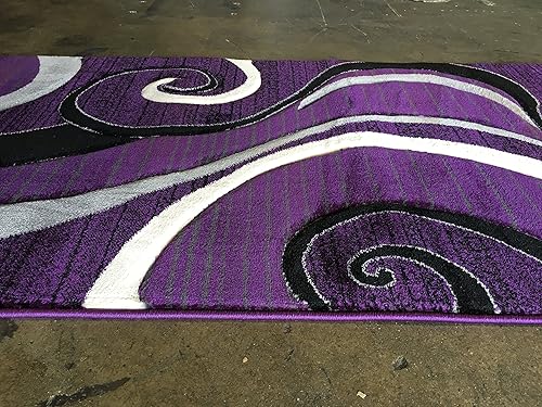 Miniatura 8 de Alfombra moderna larga contemporánea de 400.000 puntos, diseño de remolinos color morado, negro y gris, 344 (32 pulgadas x 10 pies)
