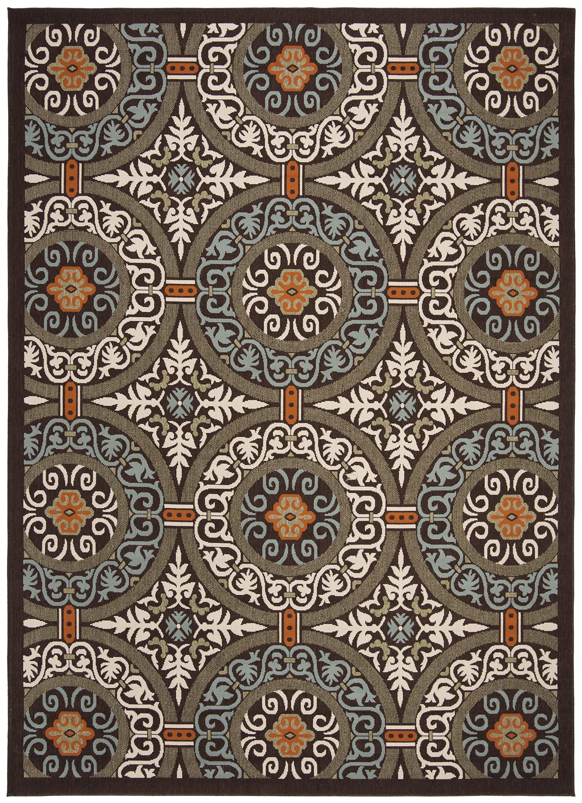 SAFAVIEH Veranda Collection Area Rug - 9' x 12', Chocolate & Aqua, Modern Design, Non-Shedding & Easy Care, Indoor/Outdoor & Washable-Ideal for Patio, Backyard, Mudroom (VER055-0723)