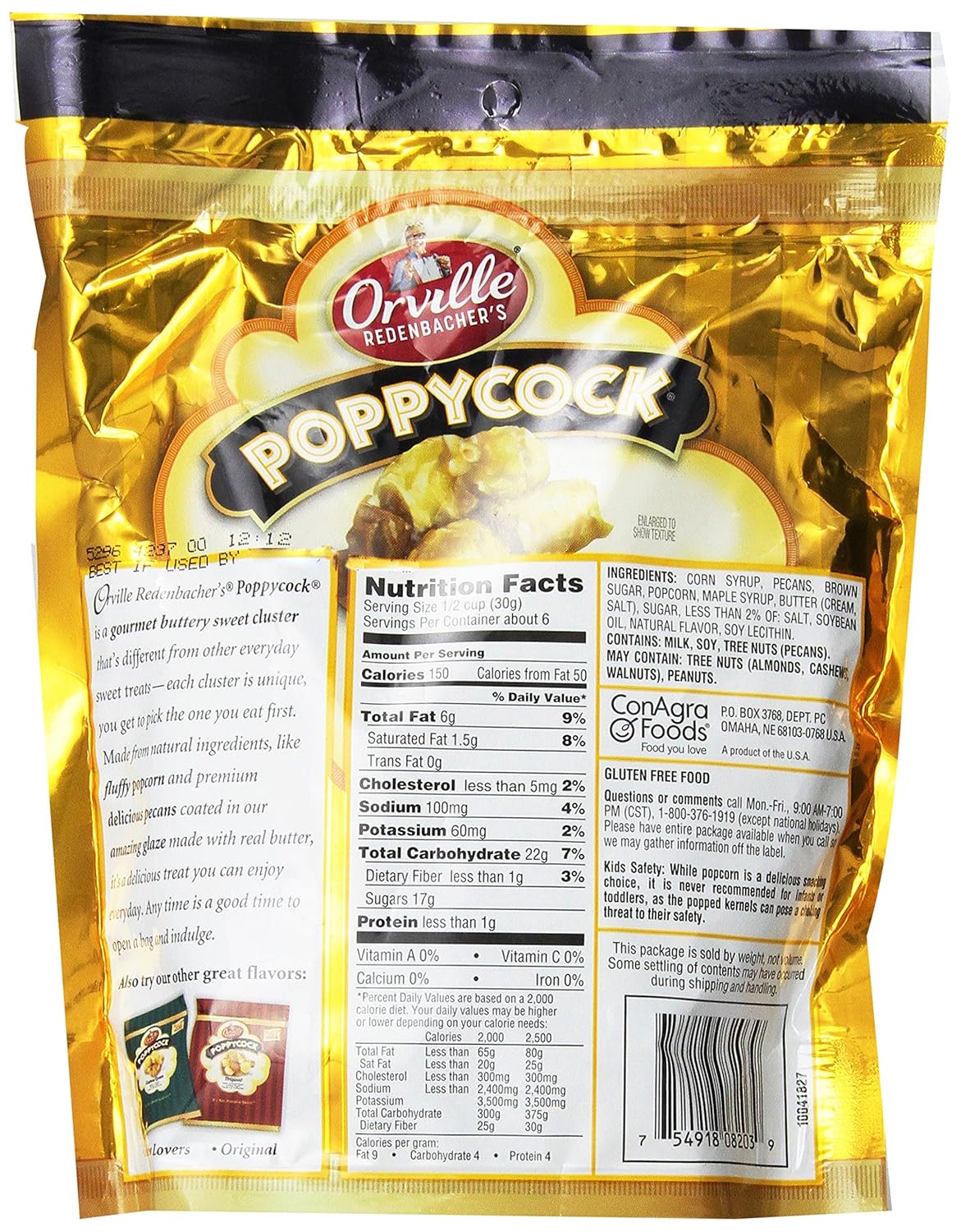 Orville Redenbacher's Poppycock Pecan Delight with Glazed Pecans & Pecan Pralines, 7 Oz. Foil Bag (3 Pack)