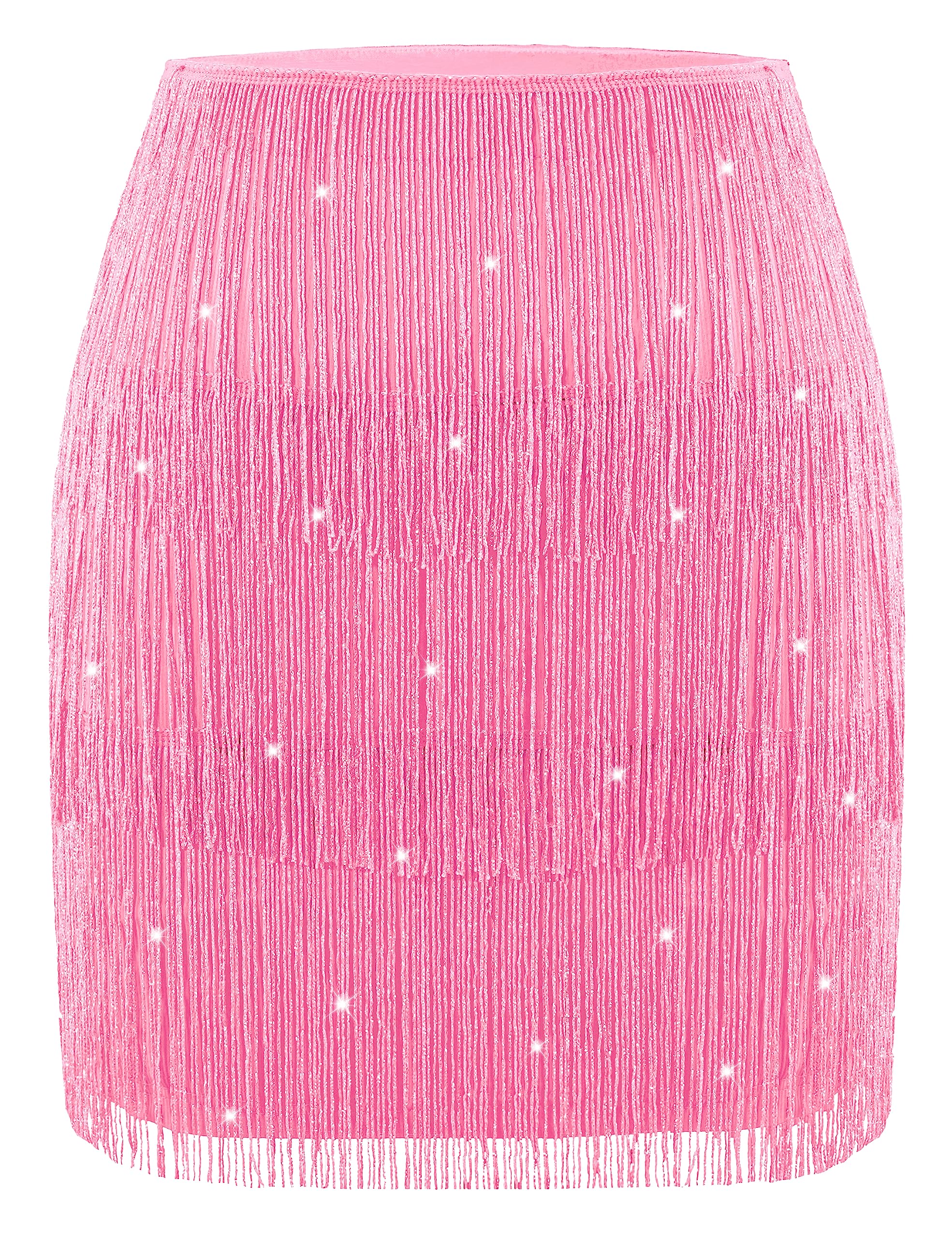 MANER Women’s Fringe Skirt Stretchy Sparkly Bodycon Tassel Trim Mini Skirt