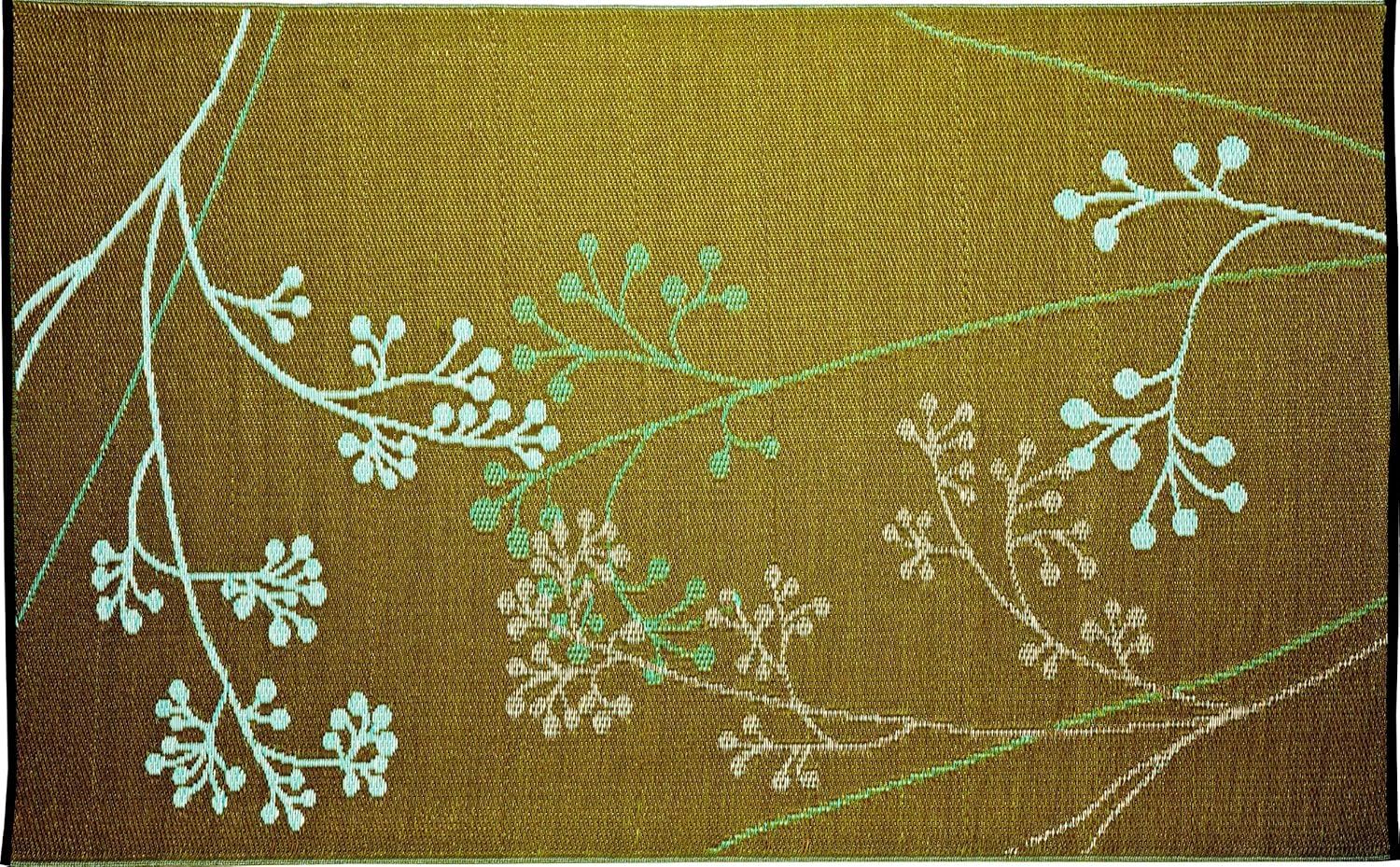 Outdoor Rug Patio Mat (5ft x 8ft) Fernando, Reversible Design in Olive and Blue