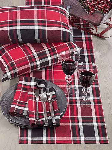 Vista 3 de Saro Lifestyle Buffalo - Camino de mesa de algodón a cuadros, rojo, 16 x 108 pulgadas