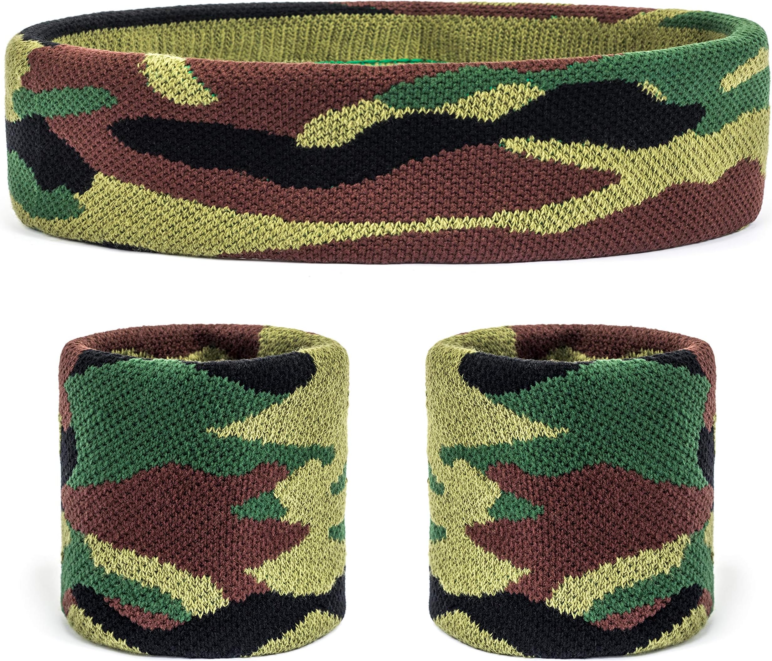 Suddora Camo Headband/Wrist Band Set - Camouflage Sweatbands for Basketball, Tennis, Working Out, Gym