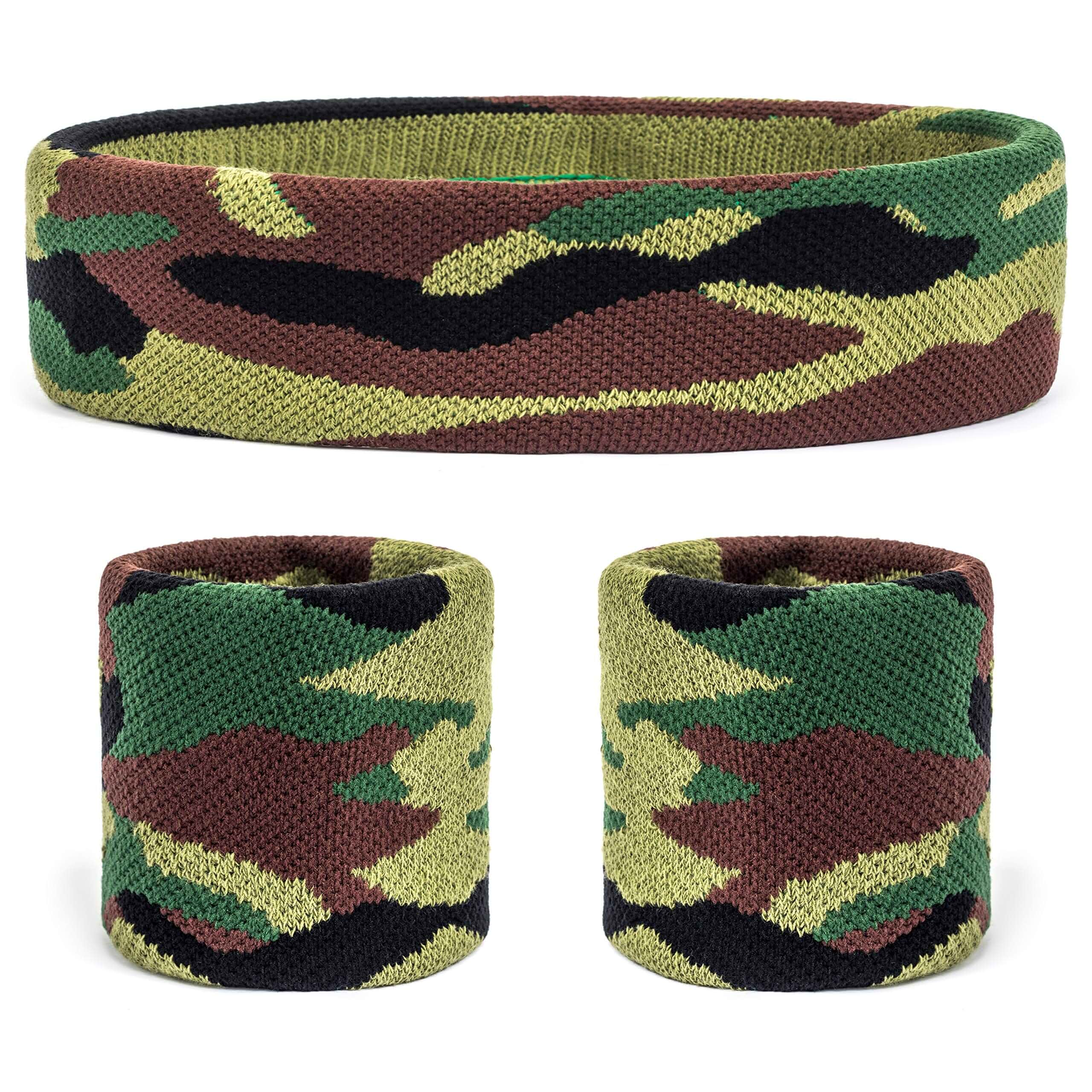 Suddora Camo Headband/Wrist Band Set - Camouflage Sweatbands for Basketball, Tennis, Working Out, Gym Baseball