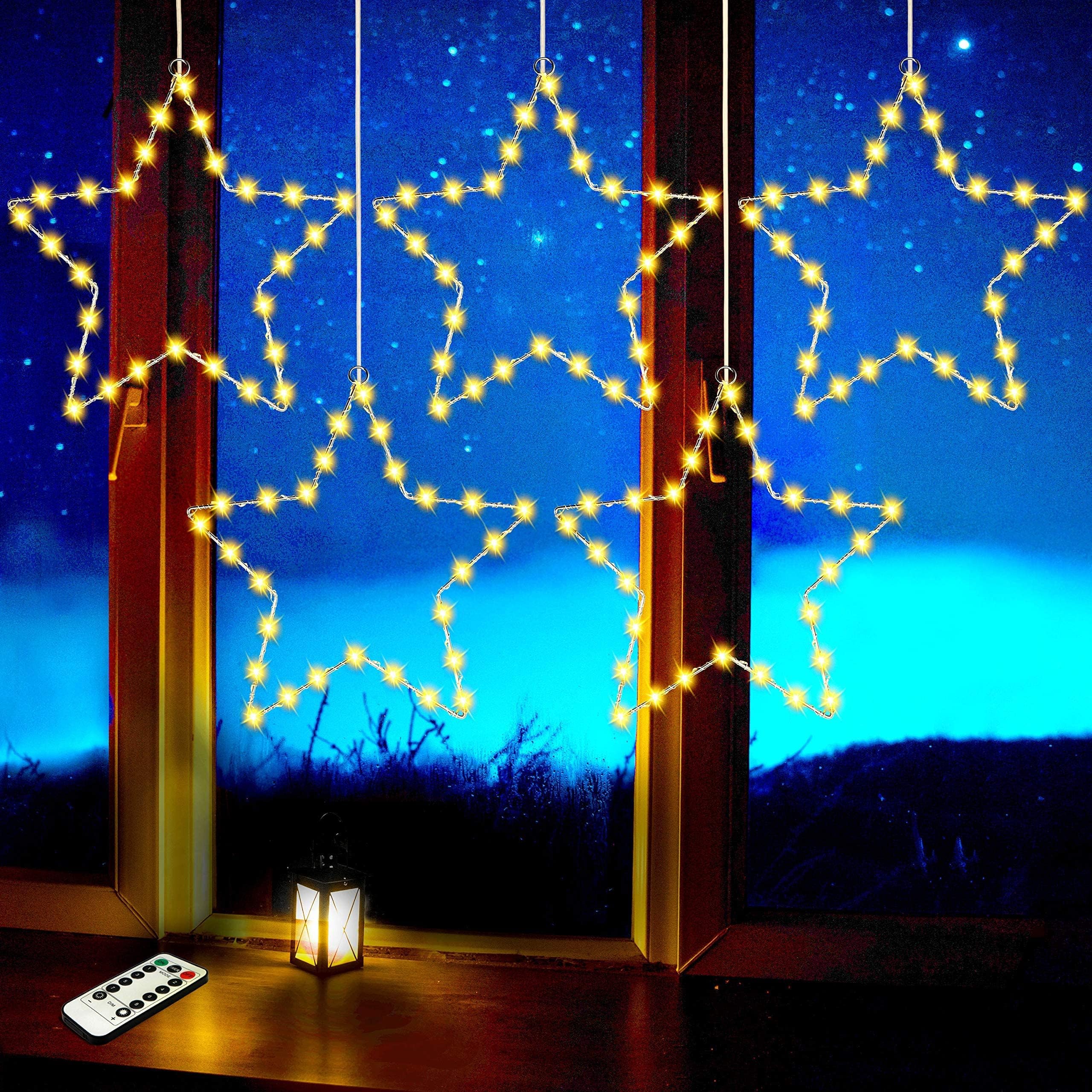 Joiedomi 5-Pack Christmas Window Star Lights with Timer Battery Operated 8 Lighting Modes 5 Remote Controls for Xmas Home Party Garden Patio Porch Indoor Outdoor Decor, Warm White