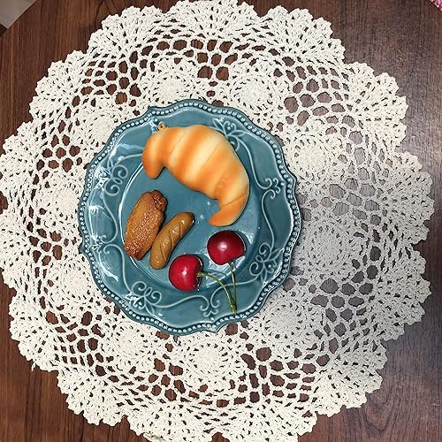 Vista 21 de Damanni Mantel de encaje de ganchillo hecho a mano de algodón beige para mesa, redondo, 23 pulgadas, 2