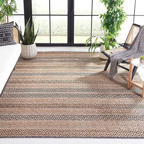 Safavieh Natural Fiber Collection NF379Z - Alfombra de área geométrica de yute de tejido plano de 6 x 9 pies color negro y natural