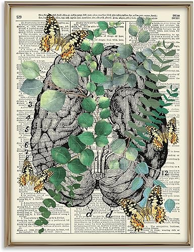 Anatomía con eucalipto y mariposas, impresión de arte de diccionario vintage, arte de pared moderno y contemporáneo para decoración del hogar,