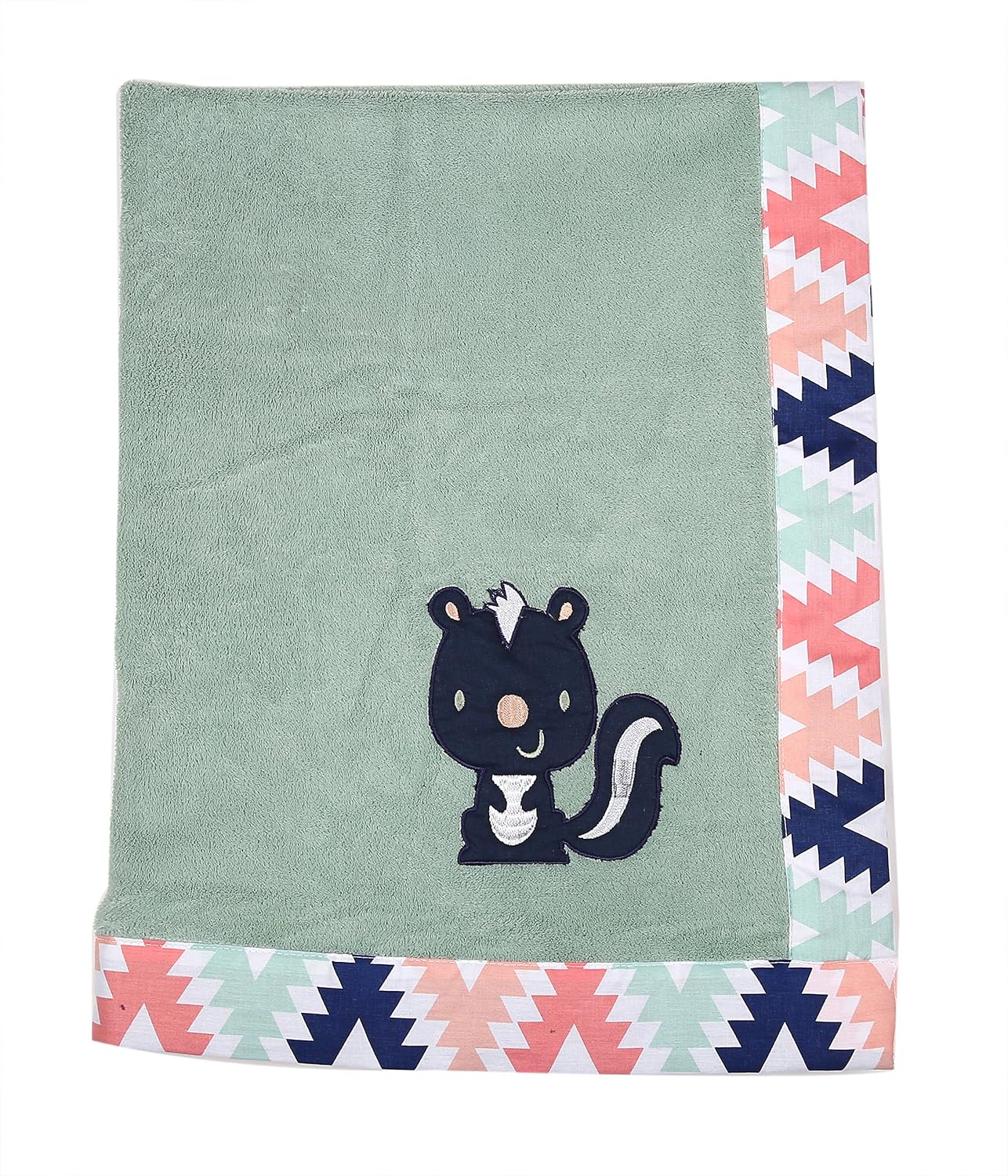 Bacati - Tribal/Aztec Plush Embroidered 30 inches x 40 inches Baby Blanket (Coral/Navy Squirrel)