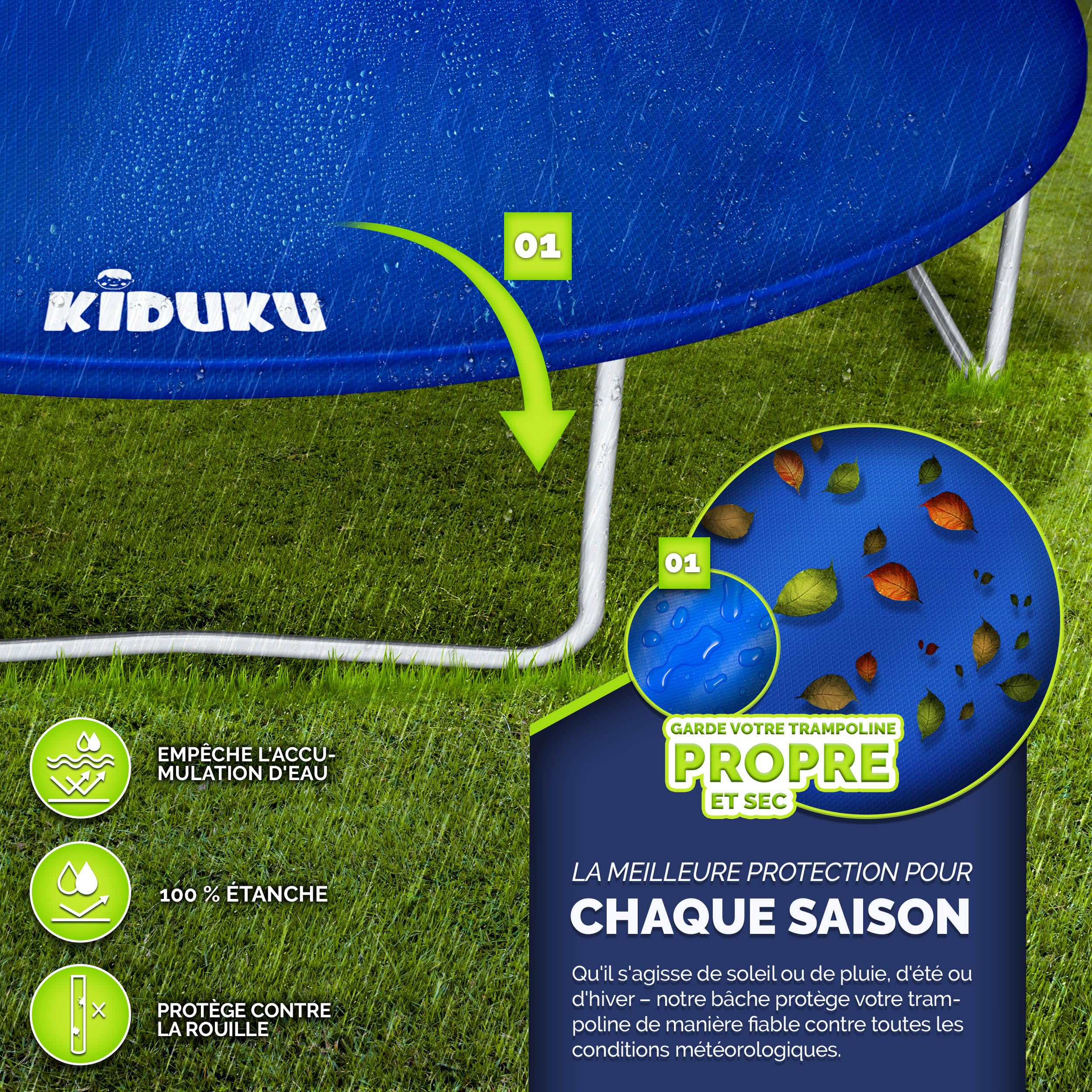 KIDUKU Bâche pour Trampoline 244-427 cm | Housse imperméable résistante aux UV