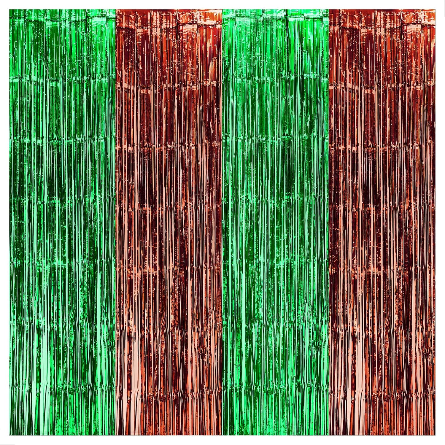 KatchOn, XtraLarge Green and Brown Backdrop - 3.25x 8 Feet, Pack of 4 | Green and Brown Fringe Backdrop Curtains for Football Party Decorations | Foil Fringe Curtains for Dinosaur Birthday Decor