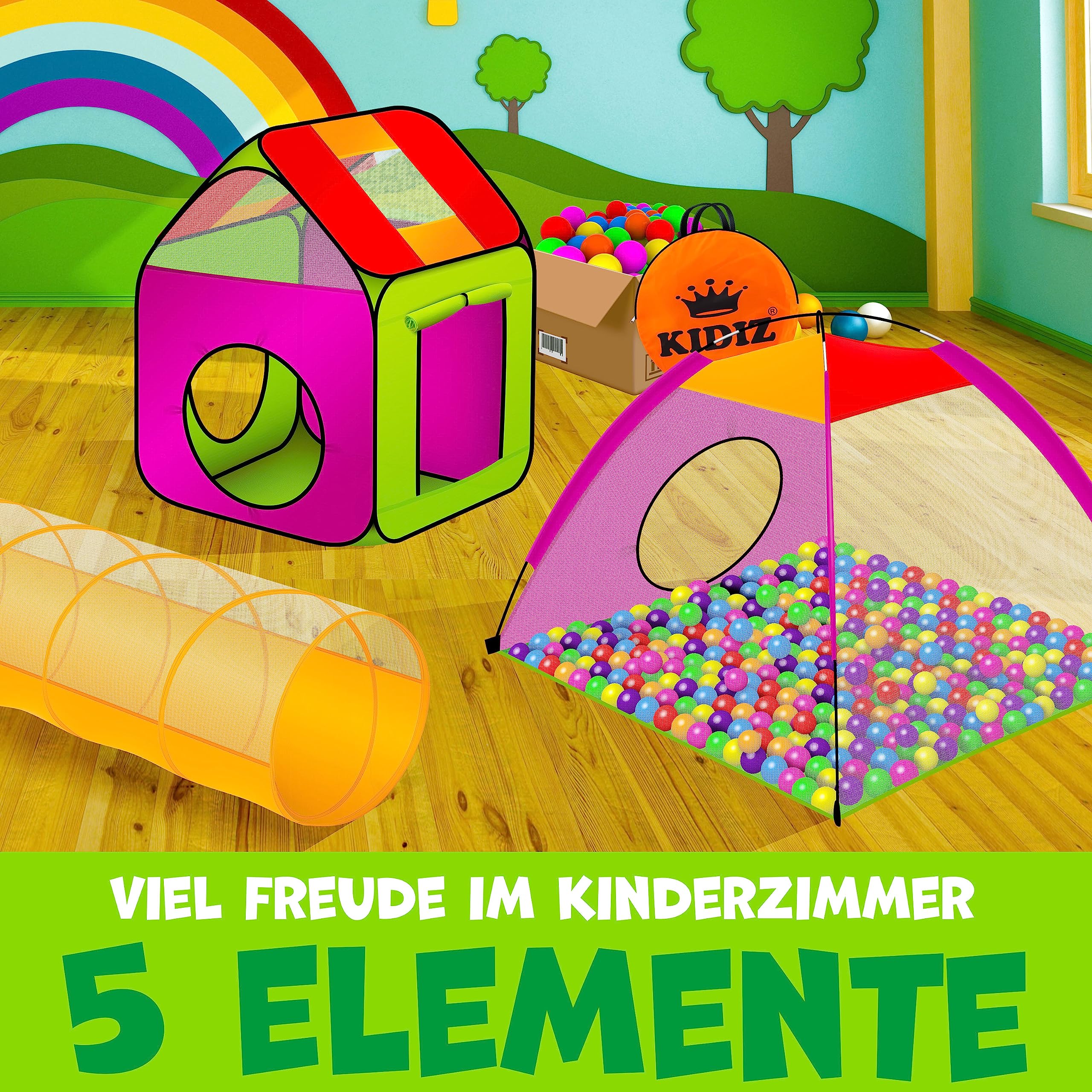KIDIZ® Tenda da gioco per bambini, 200 palline, ideale per la casa e il giardino, borsa | tunnel | XXL