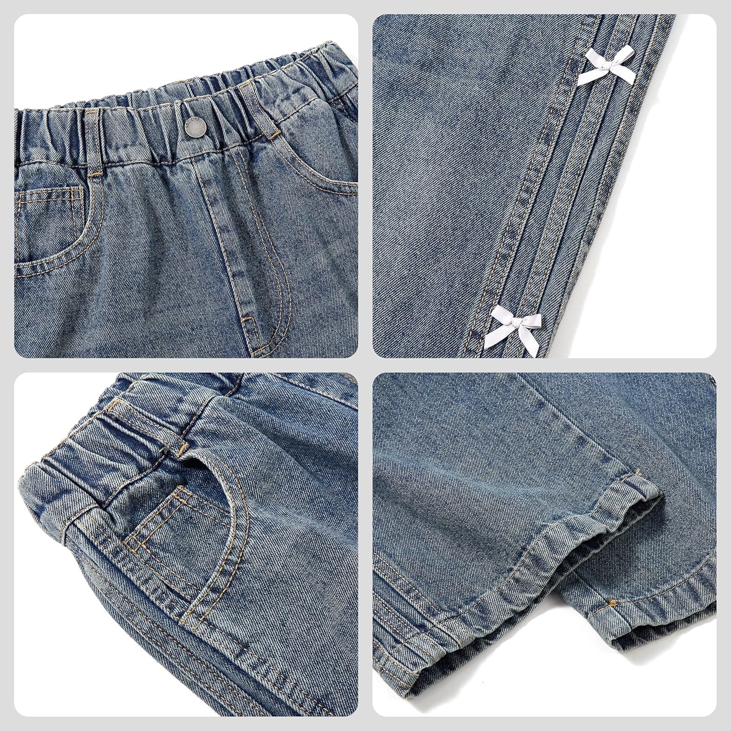 Rolanko Girls Baggy Jeans Distressed Denim Pants Elastic Waist Wide Leg Jeans for Girls Kids Loose Fit 4-14 Years