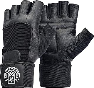 Weight Lifting Gloves - Soft Leather Gym Gloves With Wrist Support + Double Stitched Fingers And Palm - Breatheable Mesh Lycra On Back + Easy Open Finger Tab Size Adjuster, Size L