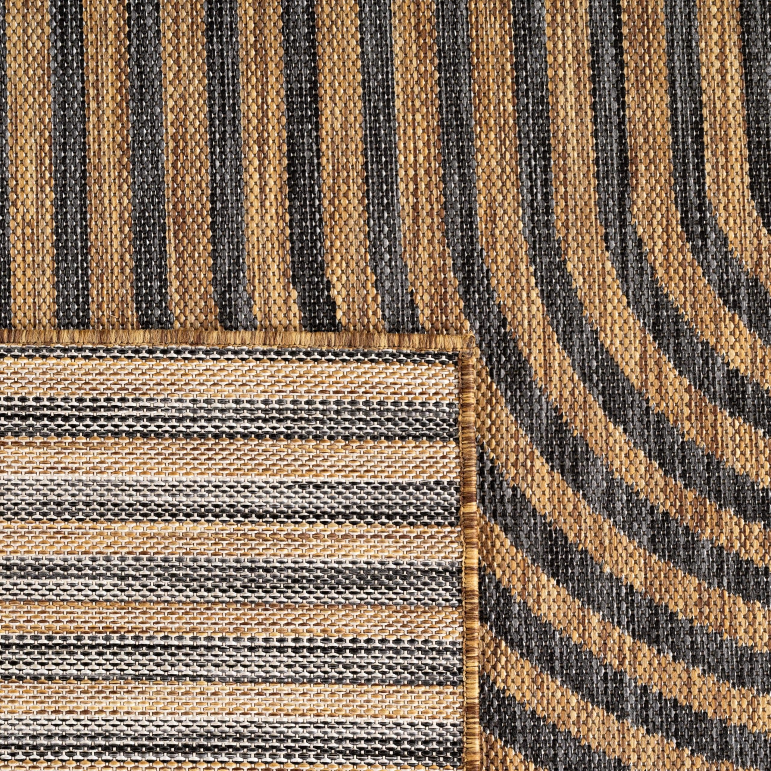 HomebyHome Outdoor Teppich Schwarz Natur Jute Optik Rund 200 cm Balkon Terrasse Garten Wetterfest UV-beständig Groß XL Boho Design Flachgewebe Pflegeleicht Robust Modern