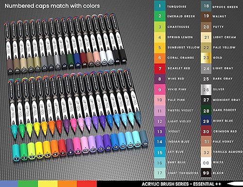 Miniatura 7 de Juego de 36 rotuladores de pintura acrílica con punta de pincel flexible de 1 a 0.276 in para pintura de rocas, letras de pincel, álbumes de