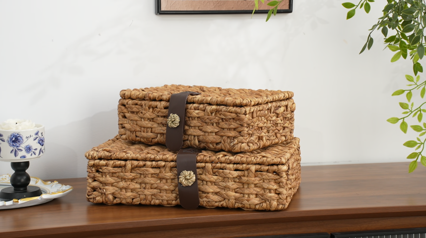 Decorative Box with Lid, Wicker Storage Basket, Water Hyacinth